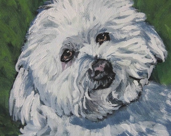 COTON De Tulear dog art portrait PRINT of LA Shepard dog painting 11x14"