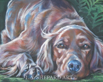 Irish SETTER dog art portrait PRINT of LA Shepard painting 8x10