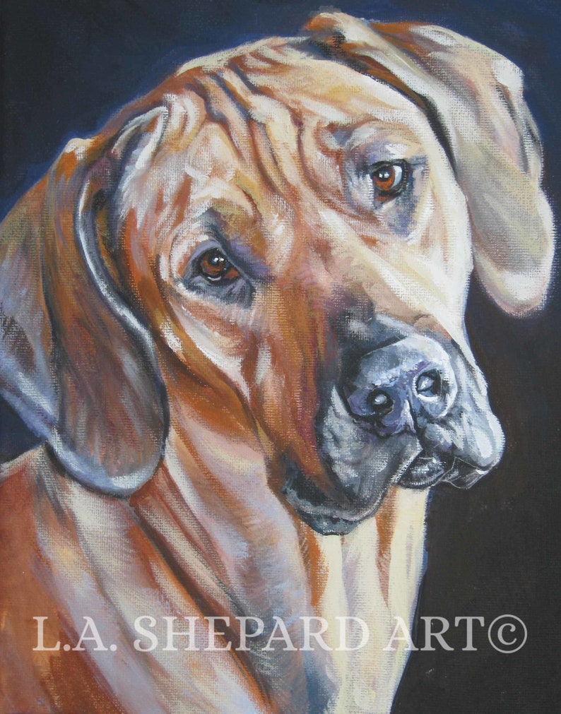 Rhodesian Ridgeback dog art portrait print of LA Shepard painting 11x14 image 1