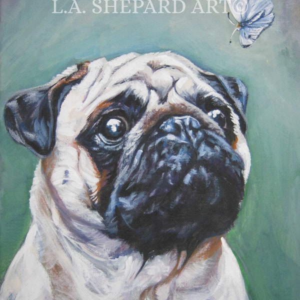 fawn PUG dog ART portrait canvas PRINT of LAShepard painting  8x10"