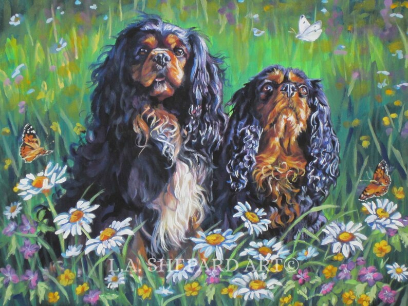 CAVALIER King Charles Spaniel HUND Kunstdruck von LAShepard Gemälde 12x16 Bild 1