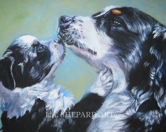 Australian Shepherd dog AUSSIE ART portrait PRINT of LAShepard painting 12x16