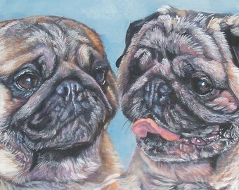 PUG DOG ART portrait canvas Print of LAShepard painting 5x10" pug friends
