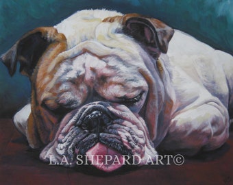ENGLISH BULLDOG dog art portrait canvas PRINT of LAShepard painting 8x10"