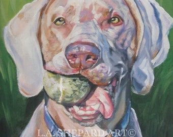 WEIMARANER dog art portrait canvas PRINT of LA Shepard painting 8x8