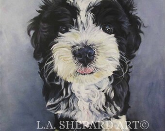 HAVANESE dog portrait art canvas PRINT of LAShepard painting 8x8"