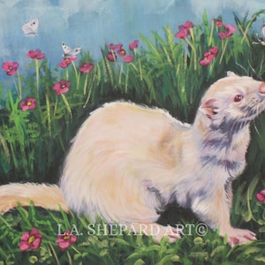Albino FERRET portrait pet ART canvas PRINT of LAShepard painting 8x10&quot;