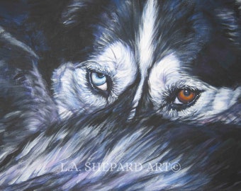 Siberian HUSKY dog art portrait PRINT of LA Shepard dog painting 8x10