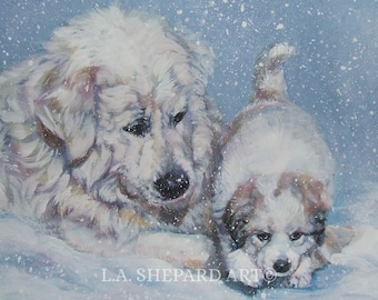 Great PYRENEES dog art PRINT of LA Shepard painting 8x10