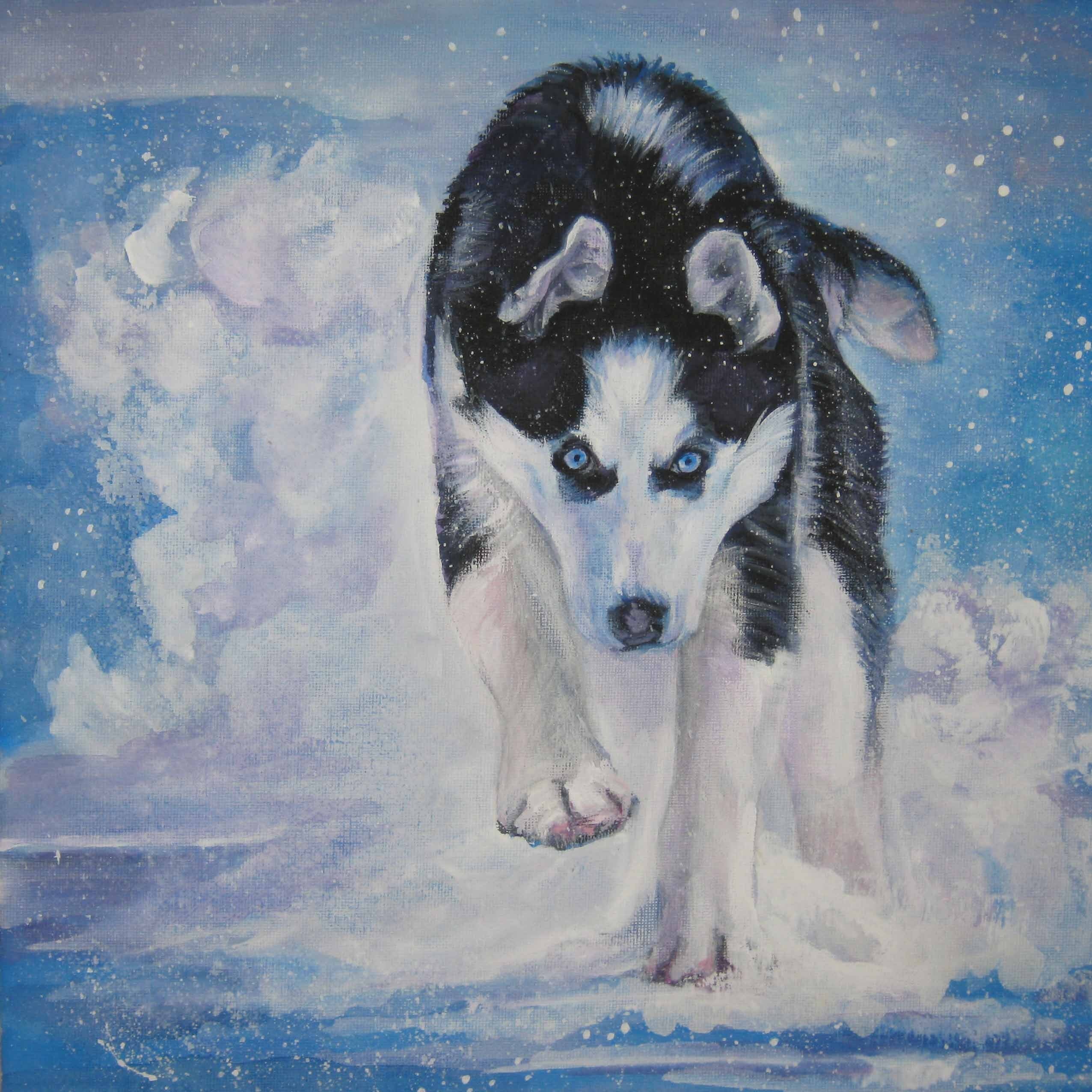 Siberian Husky dog art CANVAS print of LA Shepard painting 8x8