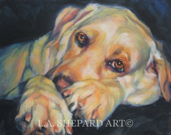 LABRADOR RETRIEVER portrait art canvas PRINT of LAShepard painting 8x10 yellow lab dog