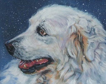 Gran PIRINEOS perro arte retrato lienzo IMPRESIÓN de la pintura LAShepard 8x10"