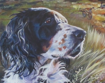 English SETTER PORTRAIT dog art canvas PRINT of LAShepard painting 12x16"