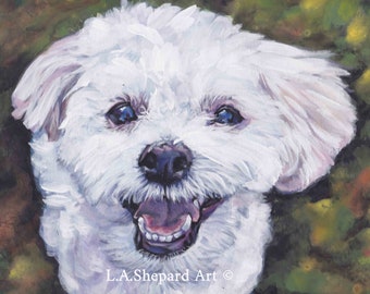 MORKIE DOG ART yorkie and maltese portrait print of LAShepard painting 8x10