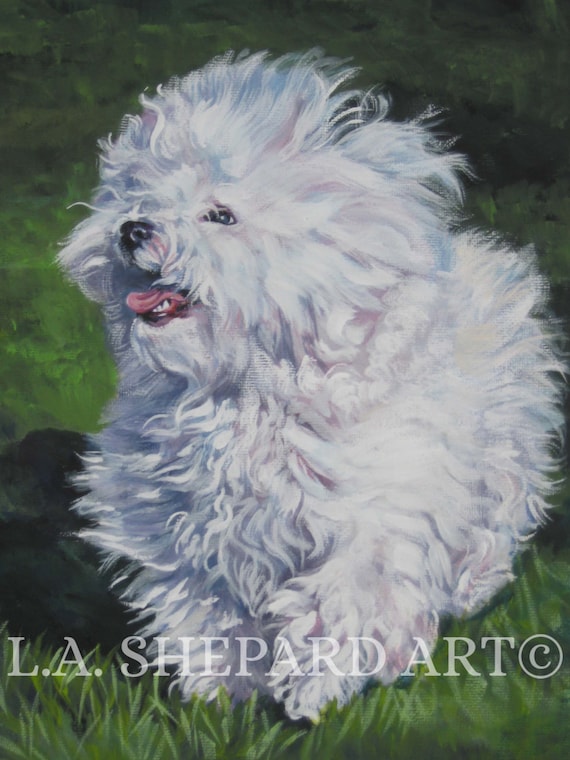 LA シェパードの絵画のビション ボロネーゼ犬のアートプリント 8x10