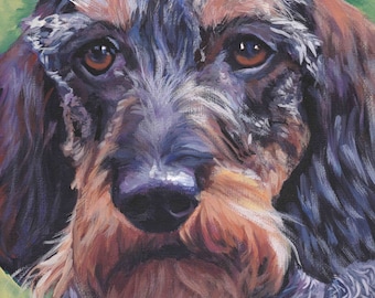 wire haired DACHSHUND DOG ART portrait print of LAShepard painting 8x8"