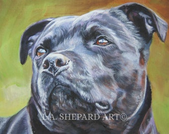 Staffordshire BULL TERRIER Hund Kunstportrait Leinwand DRUCK von LAShepard Gemälde 8x10"