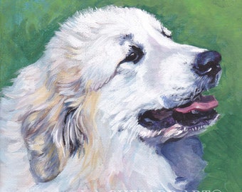 GREAT PYRENEES dog portrait art PRINT of LAShepard painting 8x8