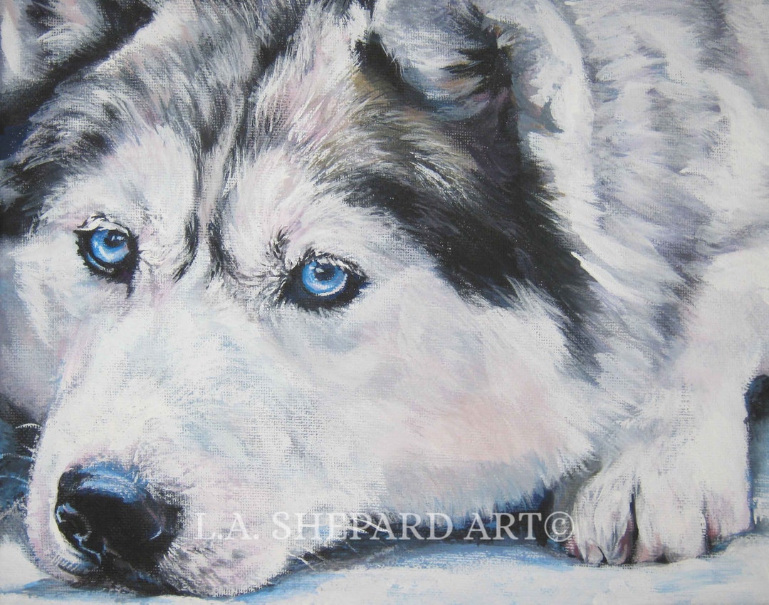 真作保証 ハスキー犬の肖像画 油絵 F8 Valenzuela 真作保証 ハスキー犬