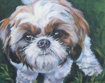 SHIH TZU Dog art portrait PRINT of LAShepard painting 8x8