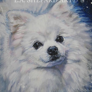 white POMERANIAN DOG art portrait PRINT of LAShepard painting 8x10"