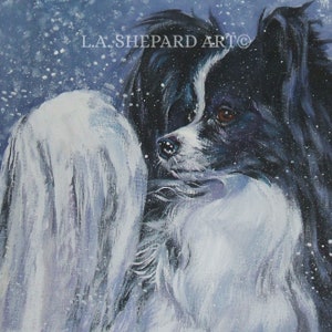 PAPILLON dog portrait art canvas PRINT of LAShepard painting 8x8"