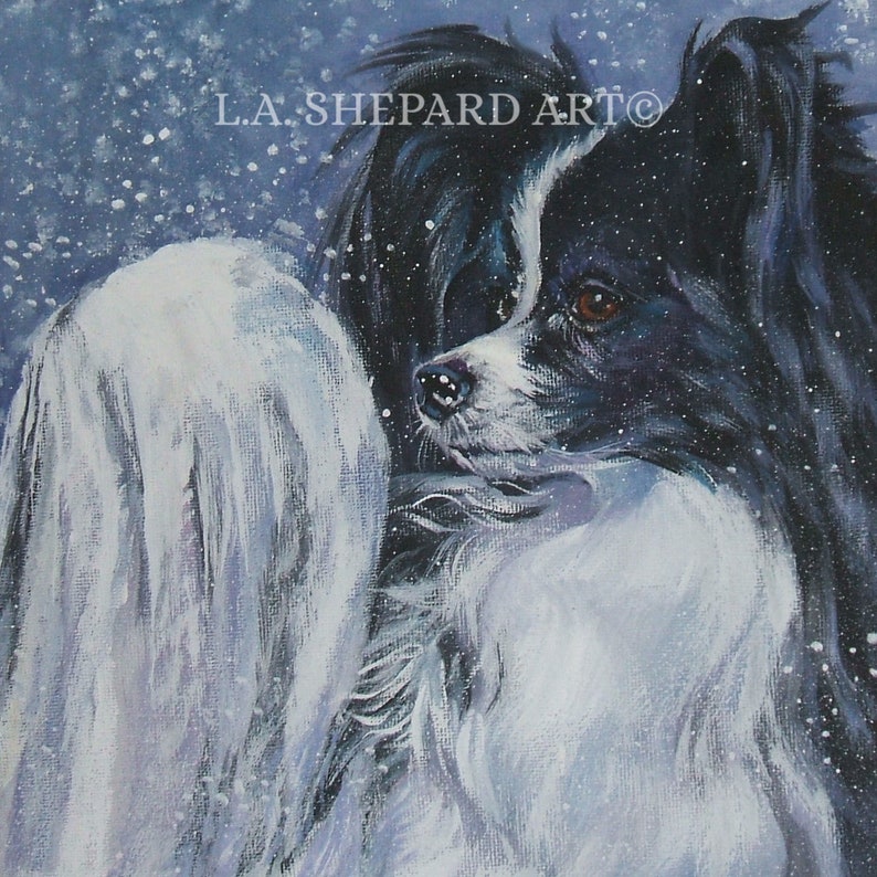 PAPILLON dog portrait art canvas PRINT of LAShepard painting 8x8 image 1