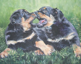 Rottweiler art Canvas print of LA Shepard painting 12x16 dog art