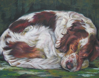 Irish Setter Rot-Weiß-Hund-Kunstdruck von LAShepard-Gemälde 12x16