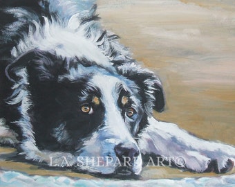 BORDER COLLIE portrait dog art canvas PRINT of LAShepard painting 8x10"