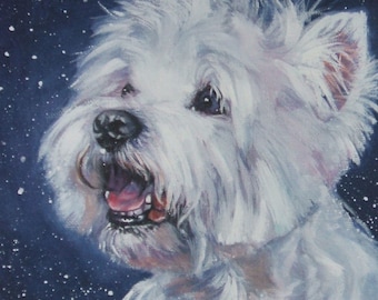 West Highland Terrier WESTIE DOG art portrait PRINT of LAShepard painting 12x16