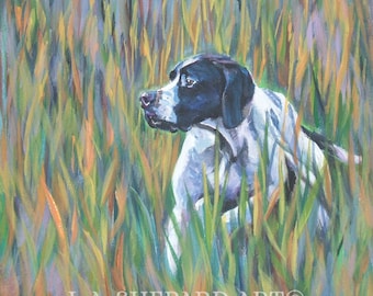 English POINTER dog art canvas PRINT of LA Shepard painting 12x12