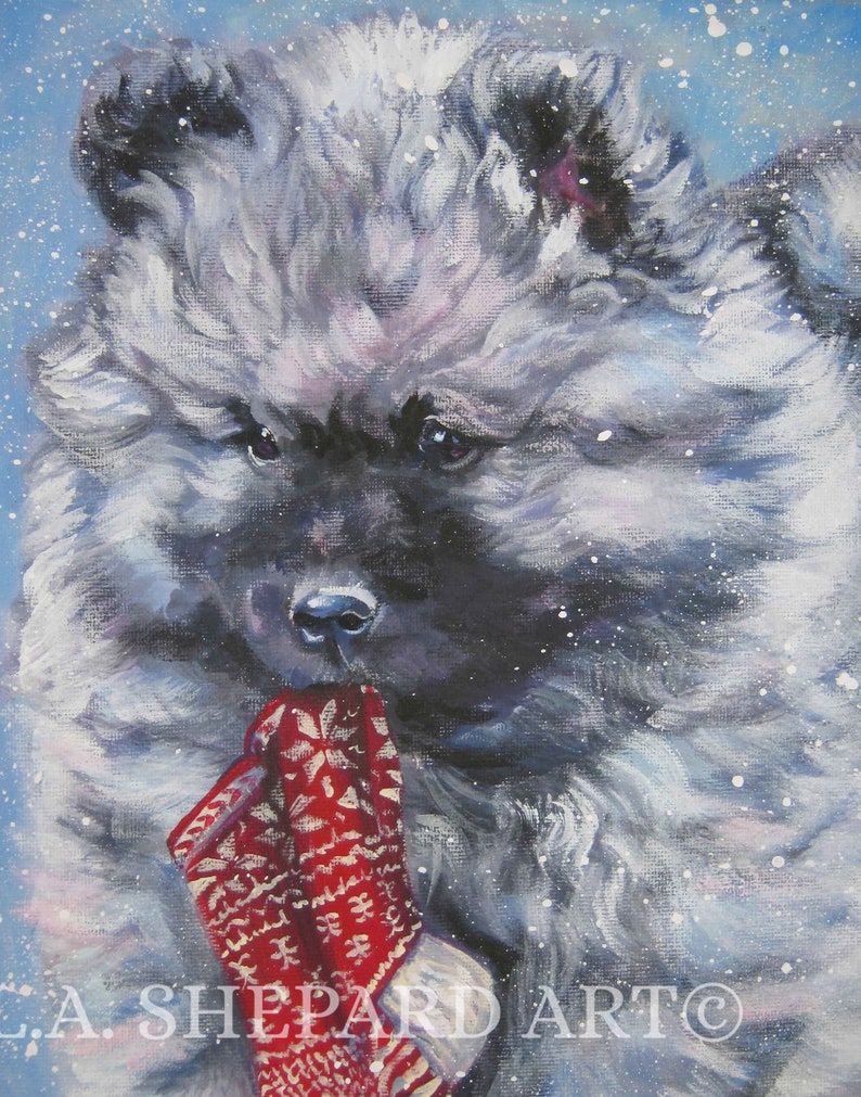 KEESHOND dog art portrait canvas PRINT of LAShepard painting 12x16 xmas puppy art image 1