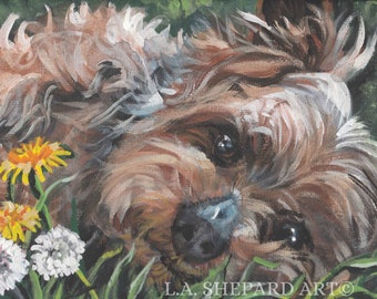 Yorkshire Terrier YORKIE DOG ART canvas print of LAShepard painting 8x10