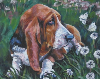 BASSET HOUND portrait dog art canvas PRINT of LAShepard painting 8x8"