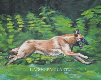MALINOIS dog ART PRINT canvas print of LAShepard painting 8x10