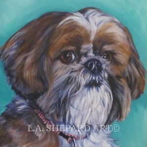 Shih Tzu Dog portrait art print of LA Shepard painting 8x8