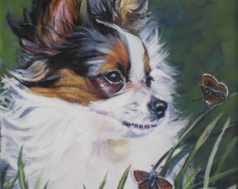 PAPILLON Hund KUNST Porträt Leinwand DRUCK von LAShepard Gemälde 8x10"