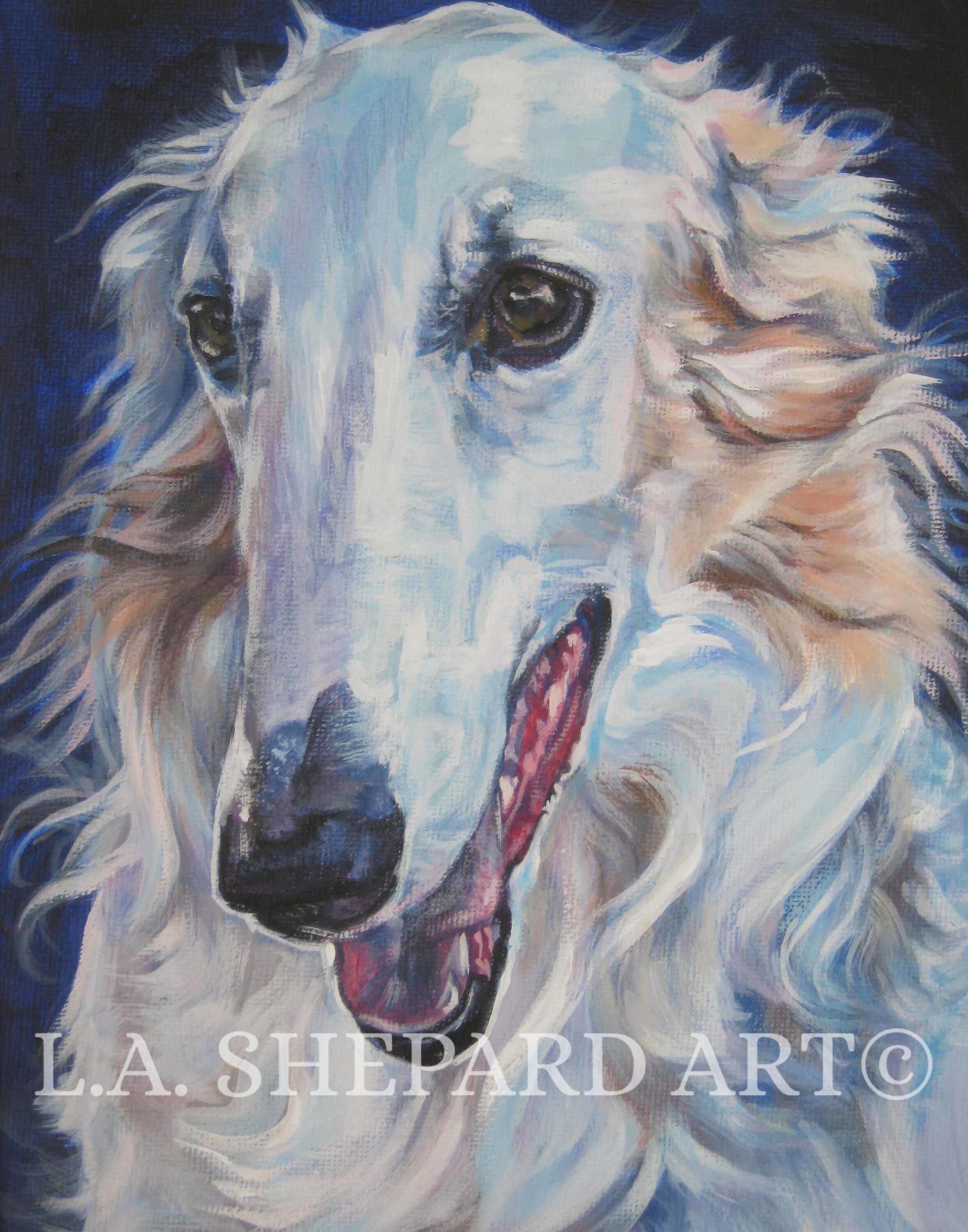 ボルゾイ犬アート LAShepard の絵画のポートレート キャンバス