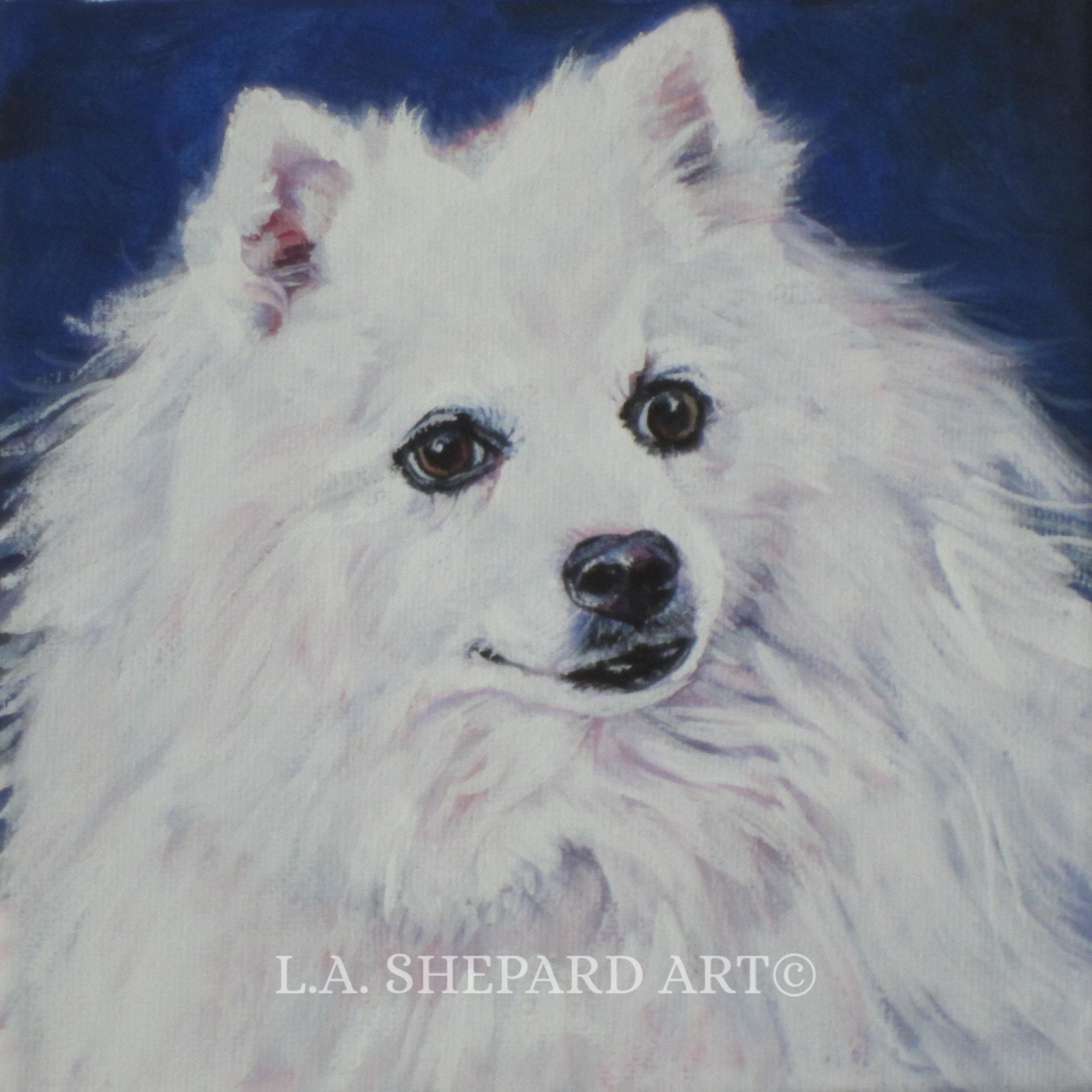 Japanese SPITZ Dog Art Portrait PRINT of LA Shepard Painting 8x8