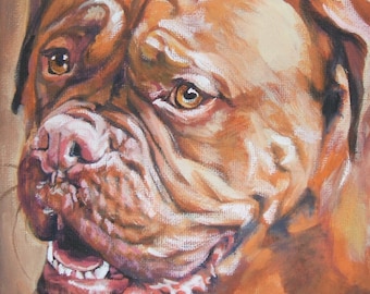 Dogue de Bordeaux DOG art PORTRAIT canvas PRINT of LAShepard painting 8x8"