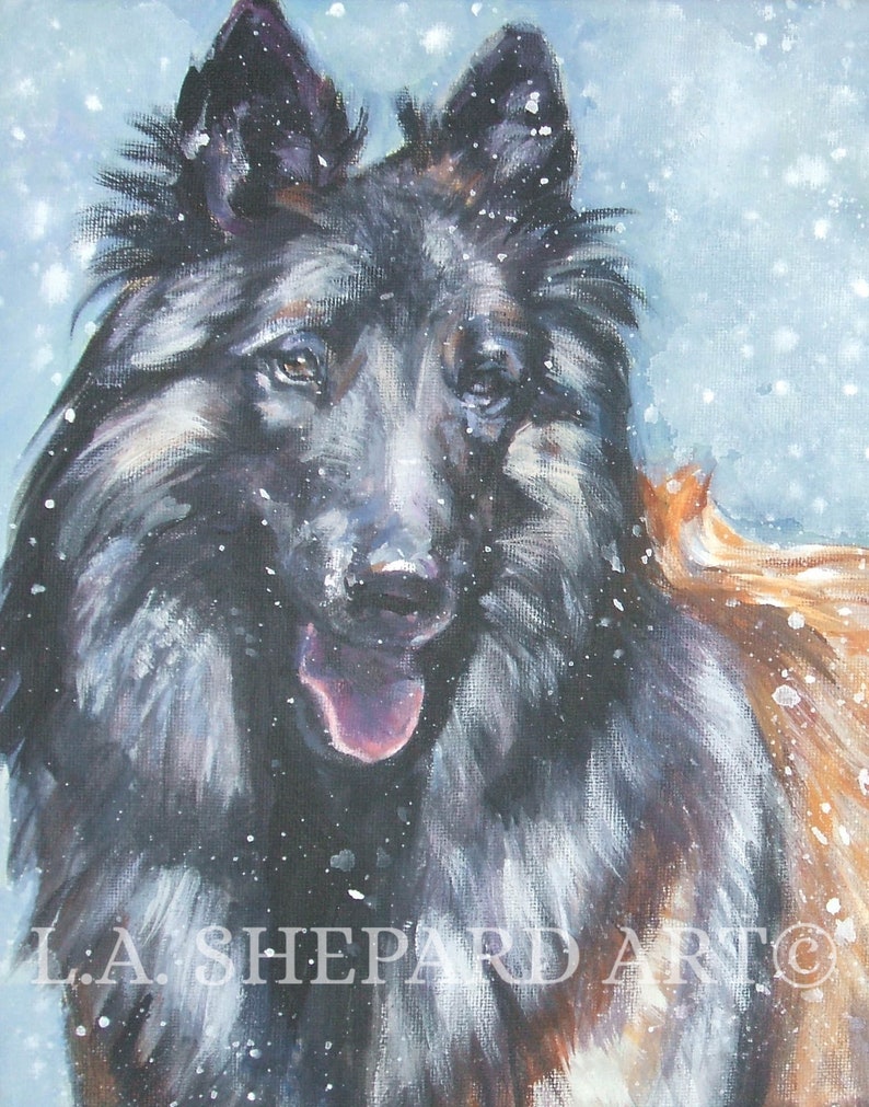 Impression sur toile de portrait d'art de chien TERVUREN BELGE de LAShepard, peinture 8 x 10 image 1