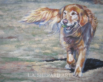 GOLDEN Retriever dog ART canvas PRINT of LAShepard painting 8x10"