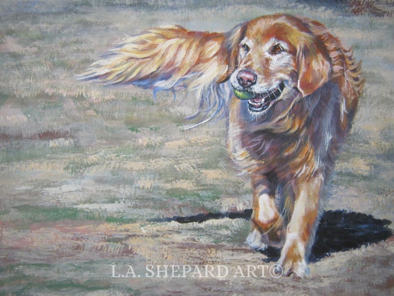 GOLDEN Retriever dog ART canvas PRINT of LAShepard painting 8x10