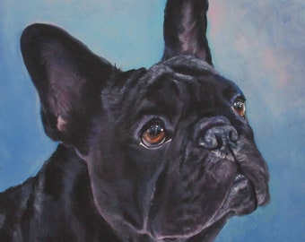 BULLDOG FRANÇAIS, portrait d'art sur toile, impression de LAShepard, peinture 8 x 8 po.