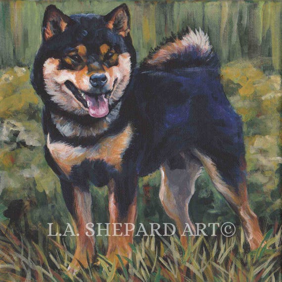 SHIBA INU dog portrait art PRINT of LAShepard painting 8x8