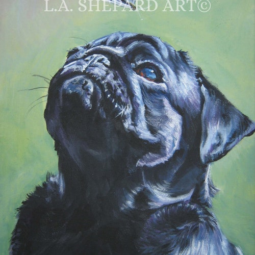 Black PUG Dog ART Portrait Canvas PRINT of Lashepard Painting Etsy