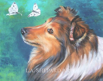 Shetland Sheepdog SHELTIE dog art PORTRAIT canvas PRINT of LAShepard painting 8x10"