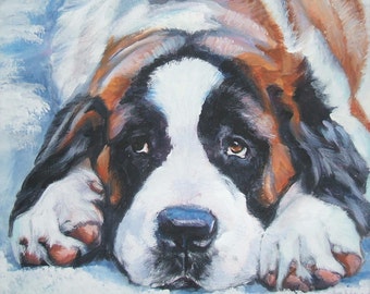 st Saint Bernard dog art CANVAS print of LA Shepard painting 8x10