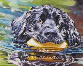 NEWFOUNDLAND dog ART portrait canvas PRINT of LAShepard painting 12x16
